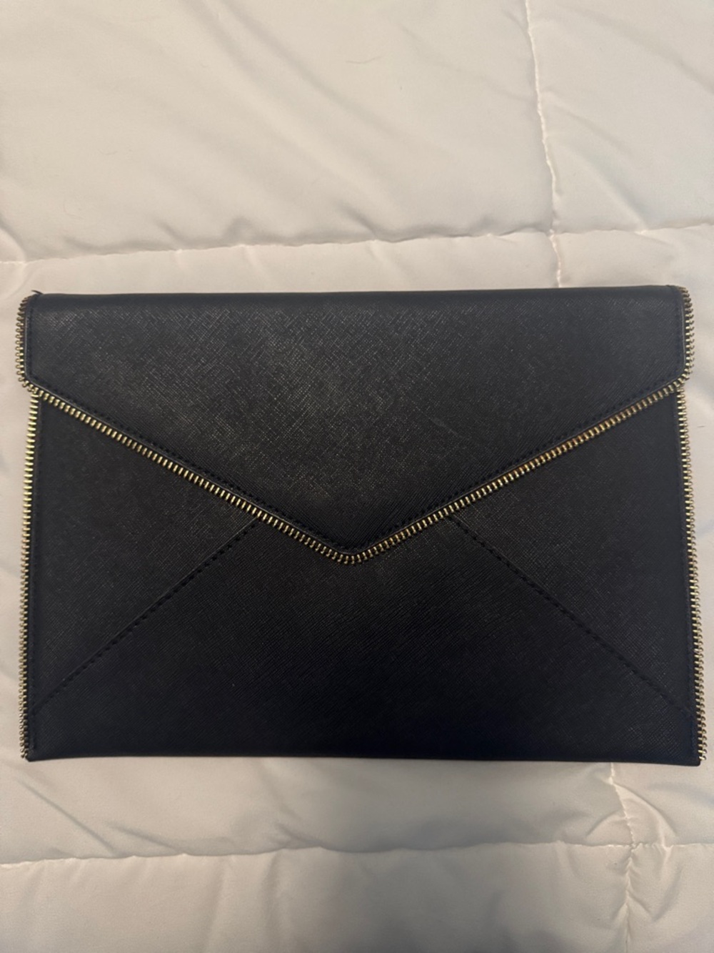 Rebecca Minkoff Leo Black Envelope Clutch Bag with Gold Trim
